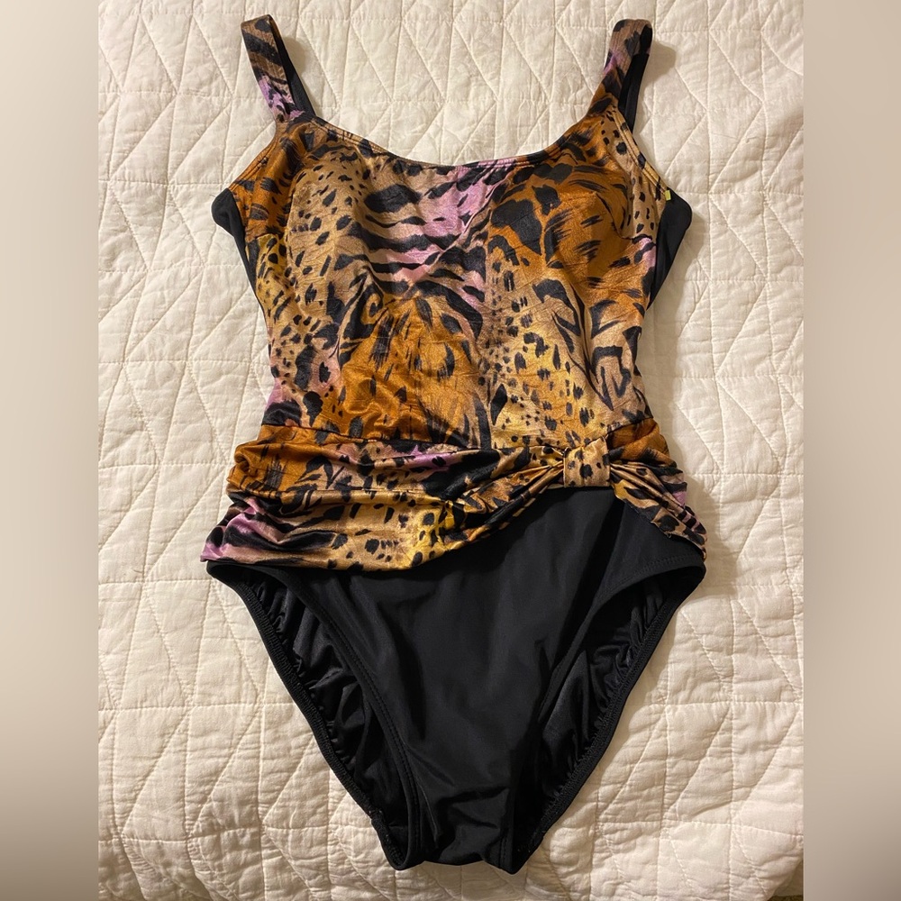 Robby Len Swim Fashion One Piece Swimsuit Tiger Animal Size 16
